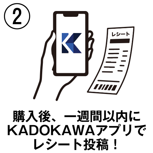 2、購入後、1週間以内にKADOKAWAアプリでレシート投稿！