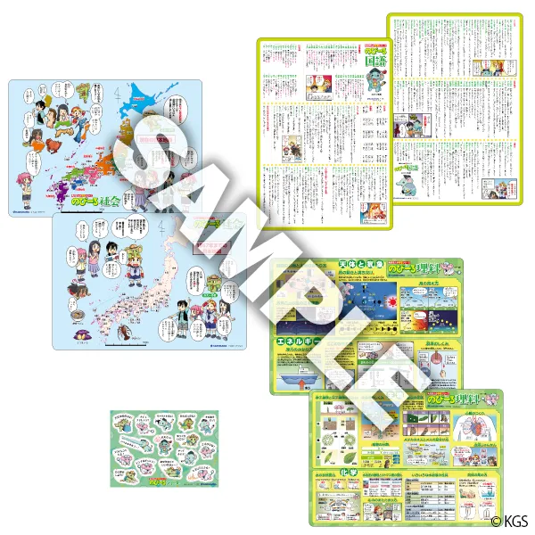『のびーるシリーズ』成績がのびーる！　国語・社会・理科　特製学べる下じき3枚＆シール　セット