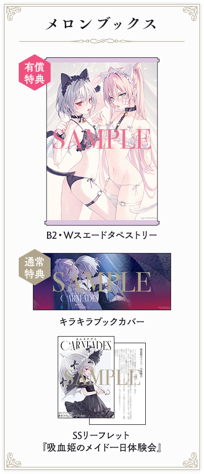 【メロンブックス】有償特典：B2・Wスエードタペストリー/通常特典：キラキラブックカバー/SSリーフレット『吸血姫のメイド一日体験会』
