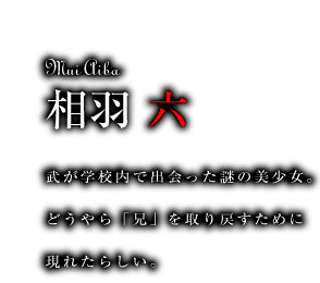 相羽六　武が学校内で出会った謎の美少女。どうやら「兄」を取り戻すために現れたらしい。